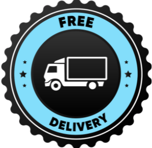 Free delivery logo with a truck icon on a black and blue background